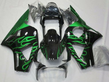 2002-2003 Glossy Black Green Flame Honda CBR954RR Motorcycle Fairings