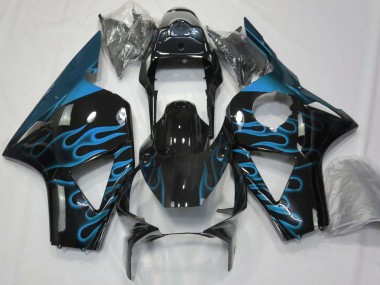 2002-2003 Glossy Black Light Blue Flame Honda CBR954RR Motorcycle Fairings