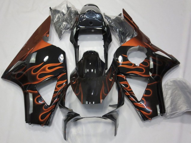 2002-2003 Glossy Black Orange Flame Honda CBR954RR Motorcycle Fairings