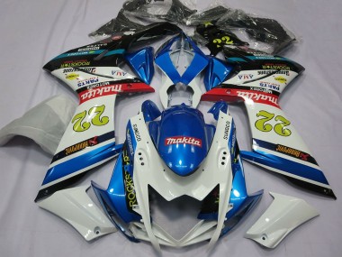 2007-2008 White Blue Red Black Motul 22 Suzuki GSXR 1000 Motorcycle Fairings