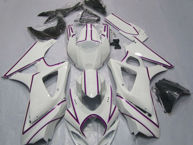 2007-2008 Glossy White Pink Pin Stripe Suzuki GSXR 1000 Motorcycle Fairings