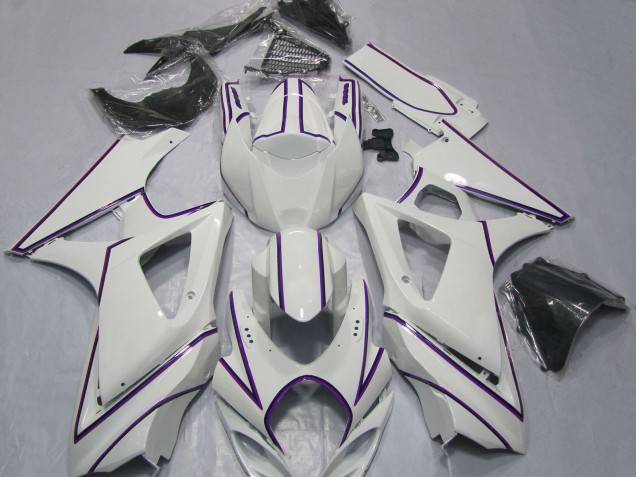2007-2008 Glossy White Purple Pin Stripe Suzuki GSXR 1000 Motorcycle Fairings