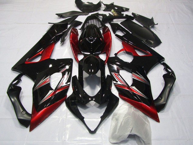 2005-2006 Glossy Black Red Flare Suzuki GSXR 1000 Motorcycle Fairings