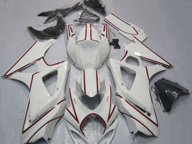 2007-2008 White with Red Pin Stripe Suzuki GSXR 1000 Motorcycle Fairings