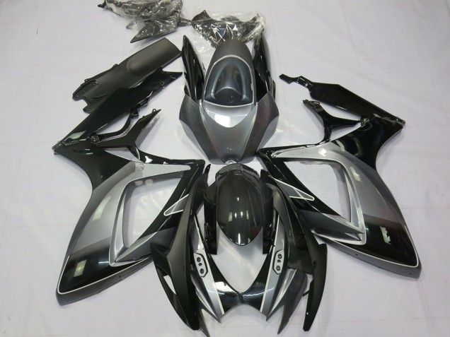 2006-2007 Grey Glossy Black Stripe Suzuki GSXR 600 / GSXR 750 Motorcycle Fairings