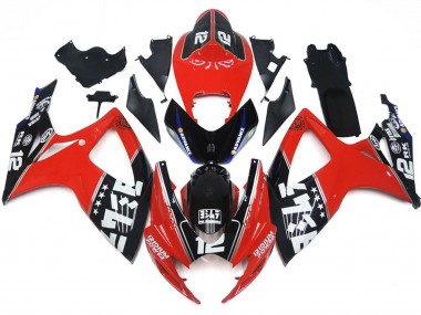 2006-2007 Red Glossy Black White Suzuki GSXR 600 / GSXR 750 Motorcycle Fairings
