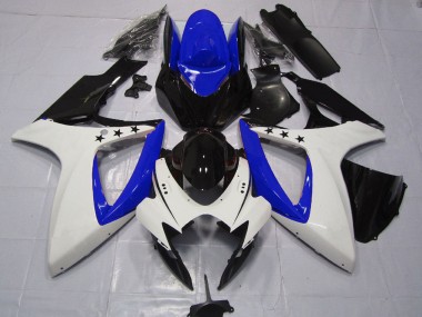 2006-2007 White Blue Glossy Black Star Suzuki GSXR 600 / GSXR 750 Motorcycle Fairings
