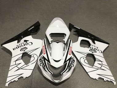 2004-2005 White Glossy Black Corona Motul Style Suzuki GSXR 600 / GSXR 750 Motorcycle Fairings