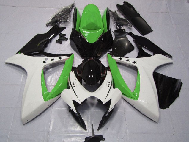 2006-2007 Green White Glossy Black Star Suzuki GSXR 600 / GSXR 750 Motorcycle Fairings