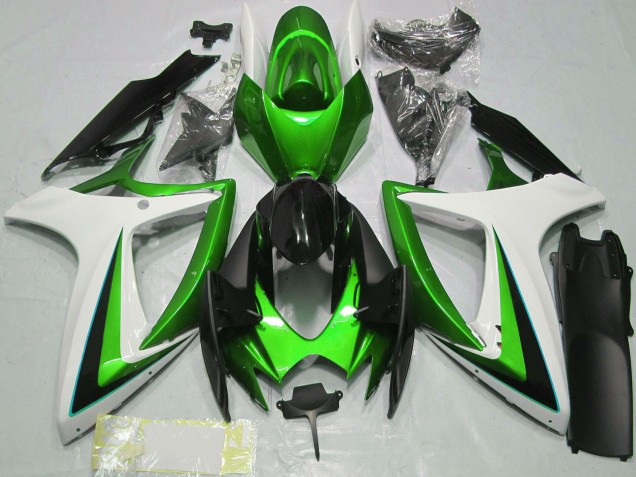 2006-2007 Green White Glossy Black Suzuki GSXR 600 / GSXR 750 Motorcycle Fairings