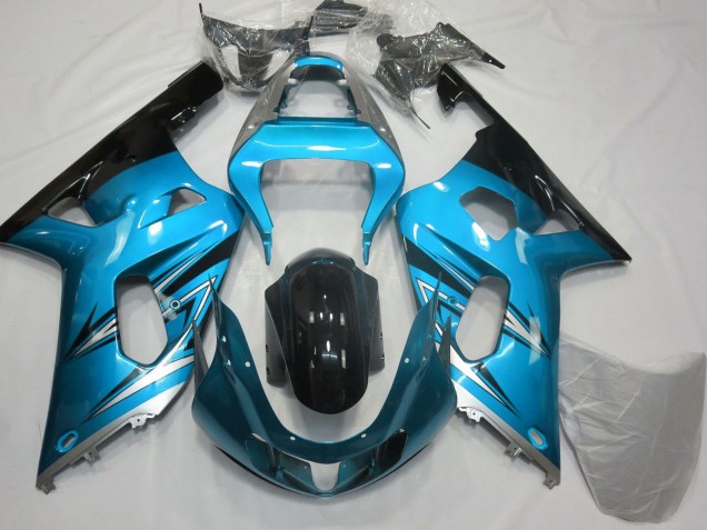 2001-2003 Light Blue Silver Glossy Black Suzuki GSXR 600 / GSXR 750 Motorcycle Fairings