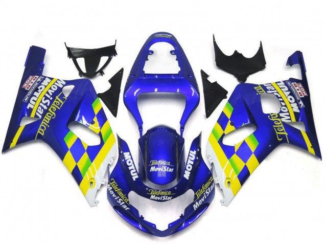 2001-2003 Blue Yellow Green White MoviStar Suzuki GSXR 600 / GSXR 750 Motorcycle Fairings