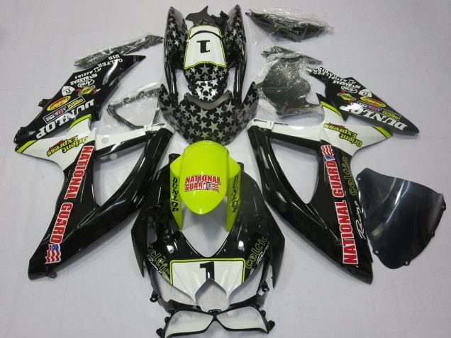 2008-2010 White Yellow Red Black National Guard Suzuki GSXR 600 / GSXR 750 Motorcycle Fairings