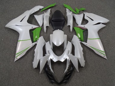 2011-2024 Pearl White and Green Suzuki GSXR 600 / GSXR 750 Motorcycle Fairings
