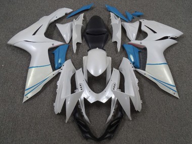 2011-2024 Pearl White and Light Blue Suzuki GSXR 600 / GSXR 750 Motorcycle Fairings