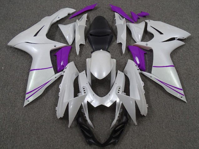 2011-2024 Pearl White and Purple Suzuki GSXR 600 / GSXR 750 Motorcycle Fairings