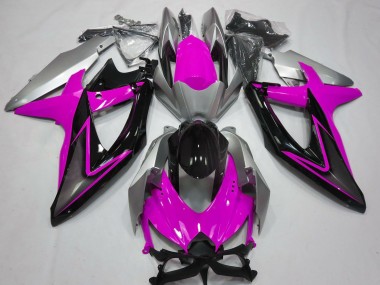 2008-2010 Silver Pink Glossy Black Suzuki GSXR 600 / GSXR 750 Motorcycle Fairings