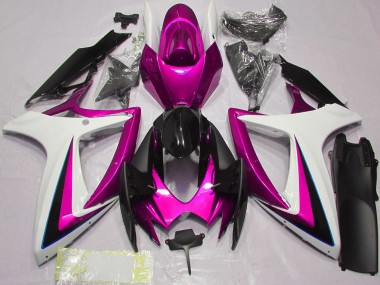 2006-2007 White Pink Glossy Black Suzuki GSXR 600 / GSXR 750 Motorcycle Fairings