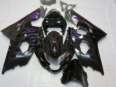 2004-2005 Glossy Black Purple Flame Suzuki GSXR 600 / GSXR 750 Motorcycle Fairings