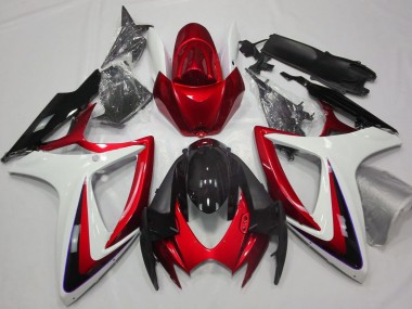 2006-2007 White Red Glossy Black Suzuki GSXR 600 / GSXR 750 Motorcycle Fairings