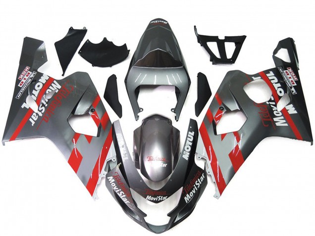2004-2005 Silver Red MoviStar Suzuki GSXR 600 / GSXR 750 Motorcycle Fairings