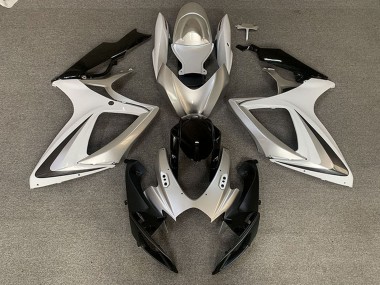 2006-2007 Silver White Glossy Black OEM Style Suzuki GSXR 600 / GSXR 750 Motorcycle Fairings