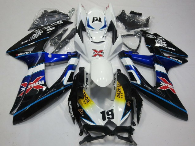 2008-2010 White Blue Black Yellow Red X Dark Dog 19 Suzuki GSXR 600 / GSXR 750 Motorcycle Fairings
