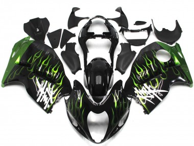 1997-2007 Glossy Black with Deep Green Flame Suzuki GSXR 1300 Motorcycle Fairings