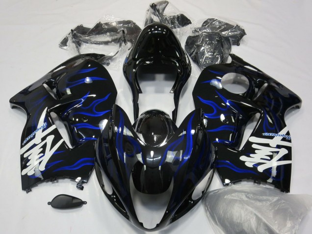 1997-2007 Glossy Black Blue Flame Suzuki GSXR 1300 Motorcycle Fairings