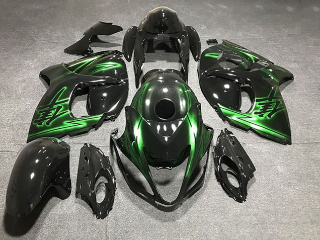 2008-2020 Glossy Black and Green Suzuki GSXR 1300 Motorcycle Fairings