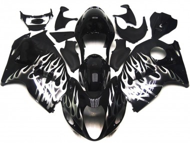 1997-2007 Glossy Black with Silver Flame Suzuki GSXR 1300 Motorcycle Fairings