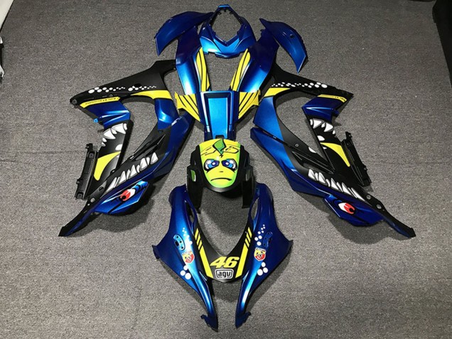 2016-2019 Metallic Blue Yellow Shark 46 Kawasaki ZX10R Motorcycle Fairings