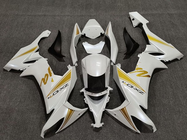 2008-2010 Pearl White Gold Kawasaki ZX10R Motorcycle Fairings