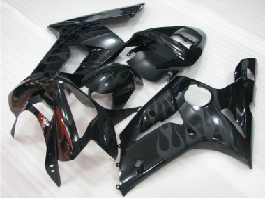 2003-2004 Glossy Black Grey Flame Kawasaki ZX6R Motorcycle Fairings