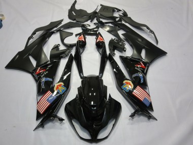 2009-2012 Glossy Black Matte Black American Flag Kawasaki ZX6R Motorcycle Fairings