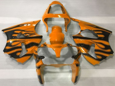2000-2002 Orange Black Flame Kawasaki ZX6R Motorcycle Fairings