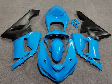 2005-2006 Vibrant Blue Matte Black Kawasaki ZX6R Motorcycle Fairings