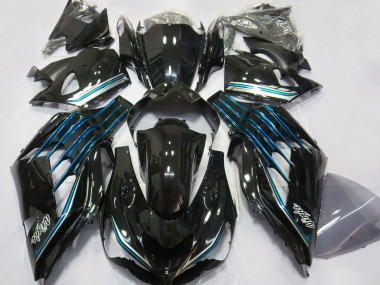 2012-2021 Glossy Black Light Blue Kawasaki ZX14R Motorcycle Fairings