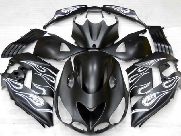 2006-2011 Matte Black Silver Flame Kawasaki ZX14R Motorcycle Fairings
