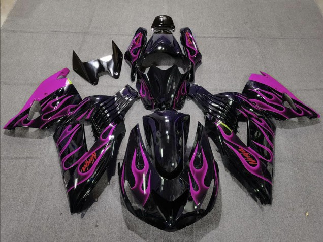 2006-2011 Glossy Black Purple Flame Kawasaki ZX14R Motorcycle Fairing