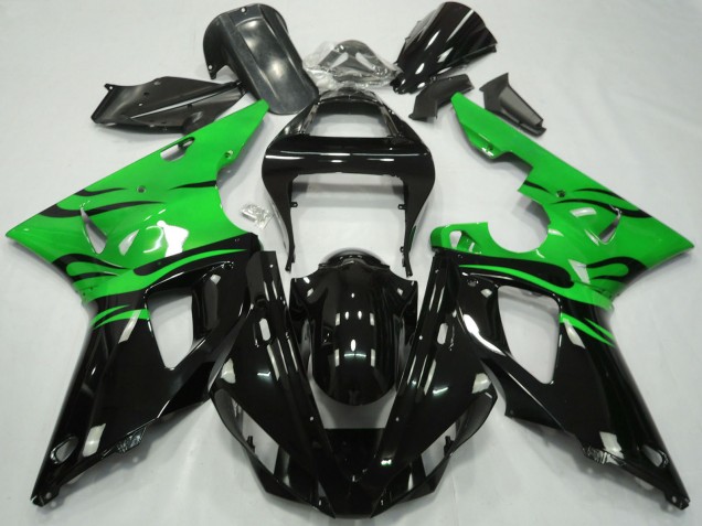 2000-2001 Green Glossy Black Flame Yamaha R1 Motorcycle Fairings