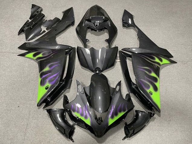 2007-2008 Carbon Fiber Green Purple Flame Yamaha R1 Motorcycle Fairings