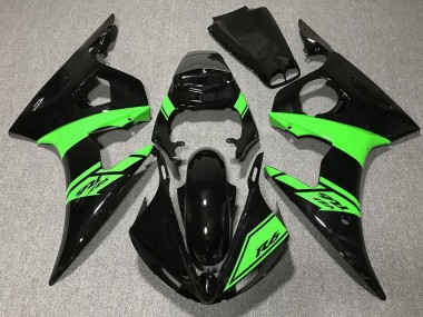 2003-2004 Glossy Black Green Yamaha R6 Motorcycle Fairings