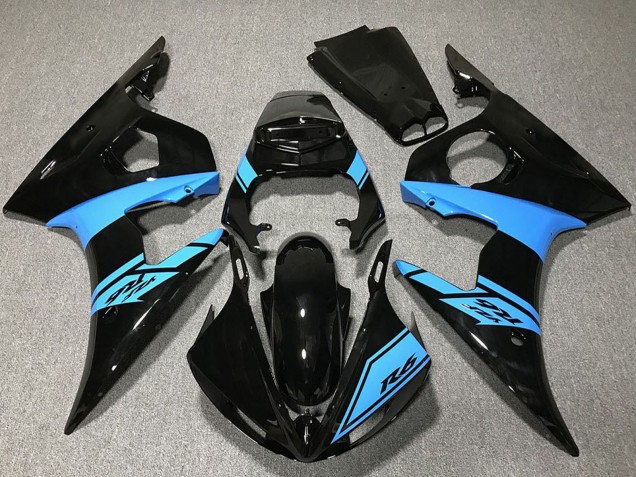 2003-2004 Glossy Black Light Blue Yamaha R6 Motorcycle Fairings
