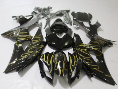 2008-2016 Glossy Black Gold Flame Yamaha R6 Motorcycle Fairings
