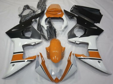 2003-2004 White Orange Matte Black Yamaha R6 Motorcycle Fairings