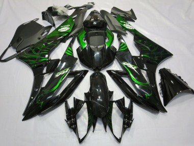2006-2007 Glossy Black Green Flame Yamaha R6 Motorcycle Fairings