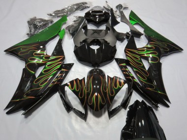 2008-2016 Green Glossy Black Gold Flame Yamaha R6 Motorcycle Fairings