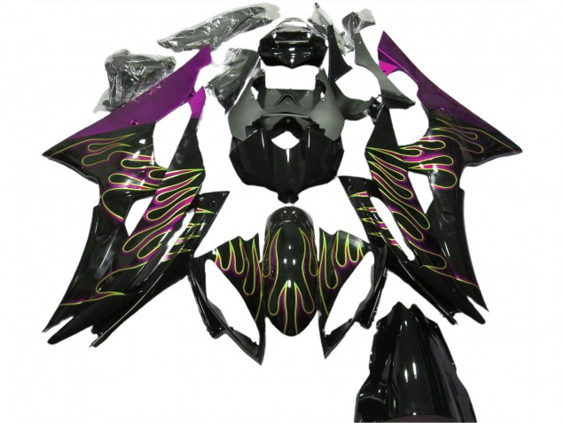 2008-2016 Purple Glossy Black Gold Flame Yamaha R6 Motorcycle Fairings