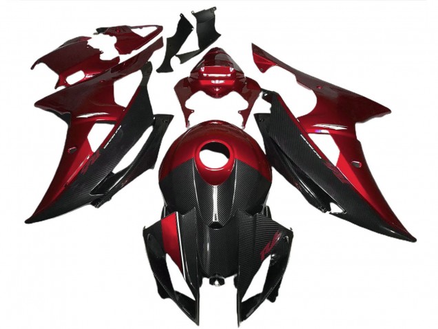 2008-2016 Red Black Carbon Fiber Style Yamaha R6 Motorcycle Fairings